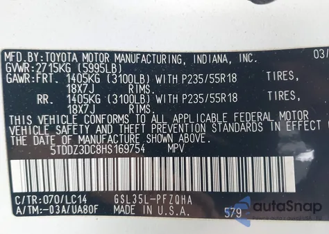 2017 Toyota Sienna Xle Premium 7 Passenger z USA, uszkodzony, nr VIN 5TDDZ3DC8HS169754